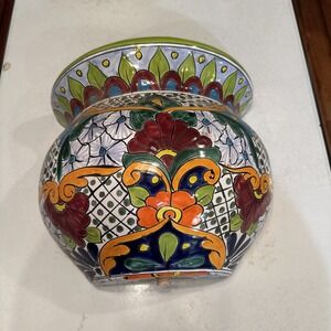 Talavera Wall Planter Hand Painted Flowers‎ Pot Shape 15" Wide 12" Tall Mexican